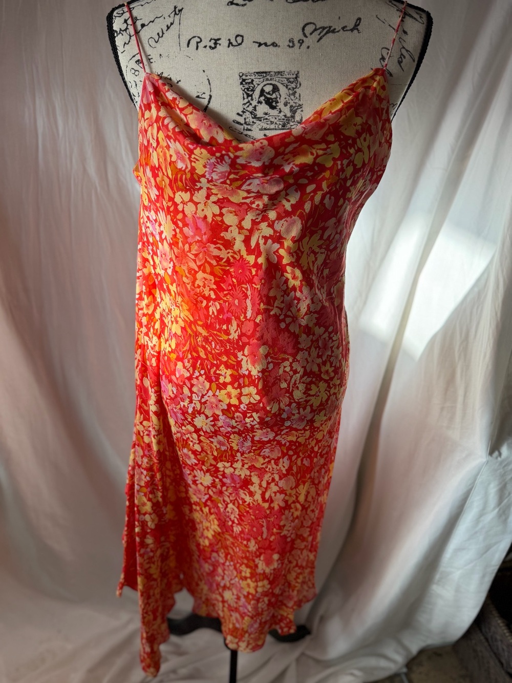 Beautiful Red Floral Slip Dress with Yellow & Pink Print